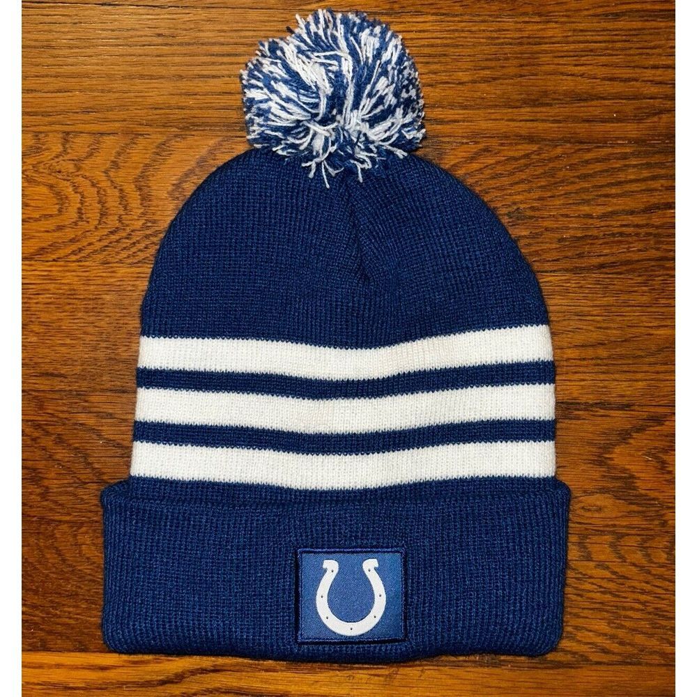 Indianapolis Colts Blue White Knit Pom Beanie‎ Youth Horseshoe NFL 3 Stripes